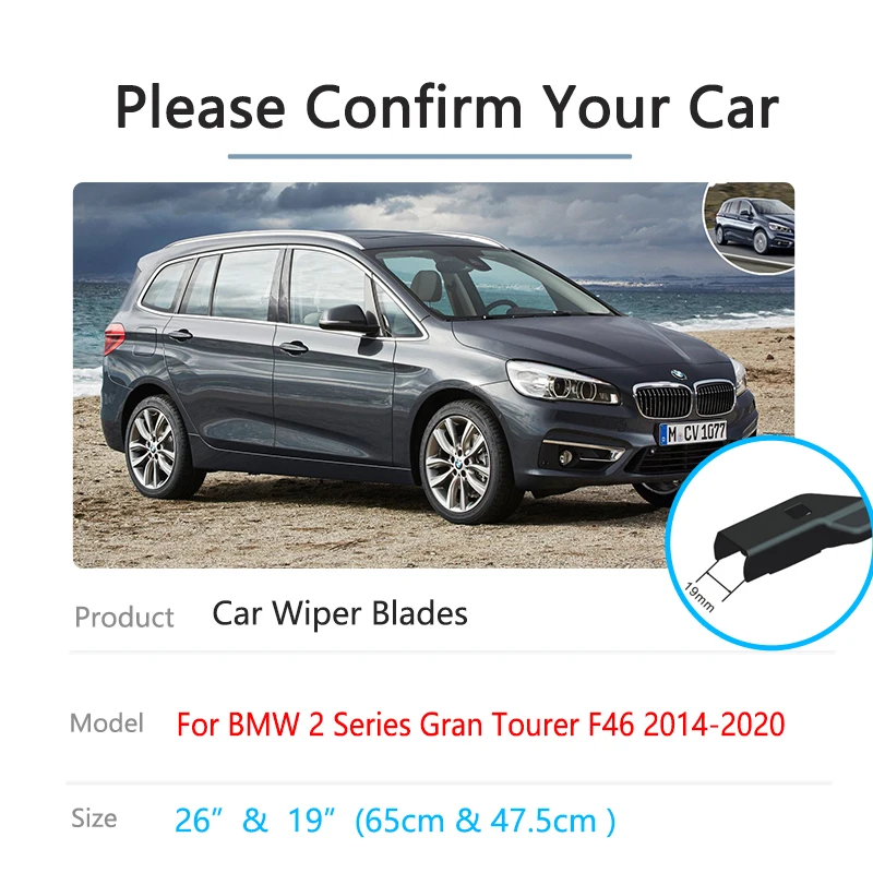 For BMW 2 Series Gran Tourer F46 216i 2014~2020 Front Rear Wiper Blades Set Brushes Car Windows Windshield Windscreen Cleaning