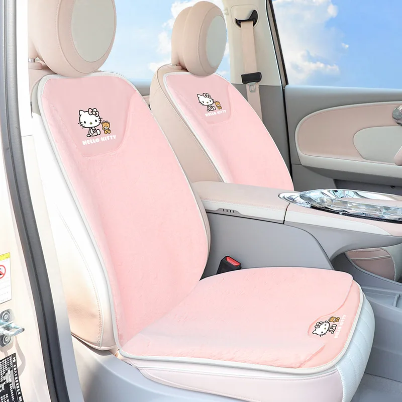 

Kawaii Sanrio Hello Kitty Car Seat Cover Cartoon Animation Kt Cat Winter Warm Plush Cushion Protection Mat Car Accessories Gift