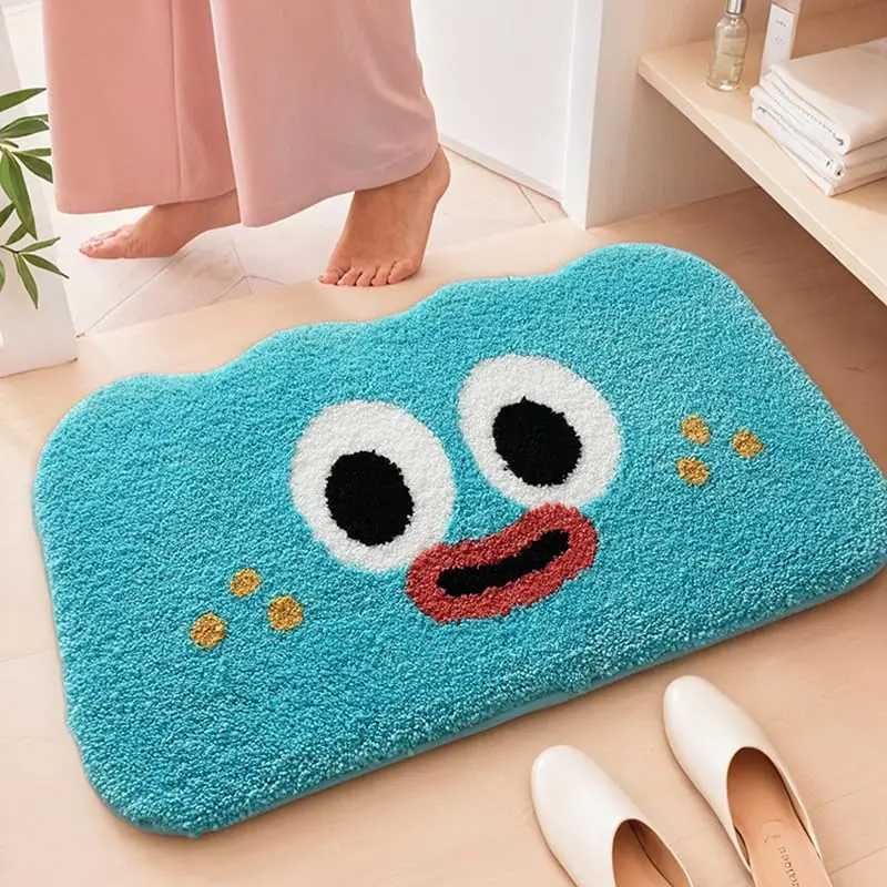 VIKAMA Funny Face Bath Mat Bathroom Plush Shower Area Rugs Non-Slip Rubber Light-Weight Stain-Resistant Easy-Care Floor Mats