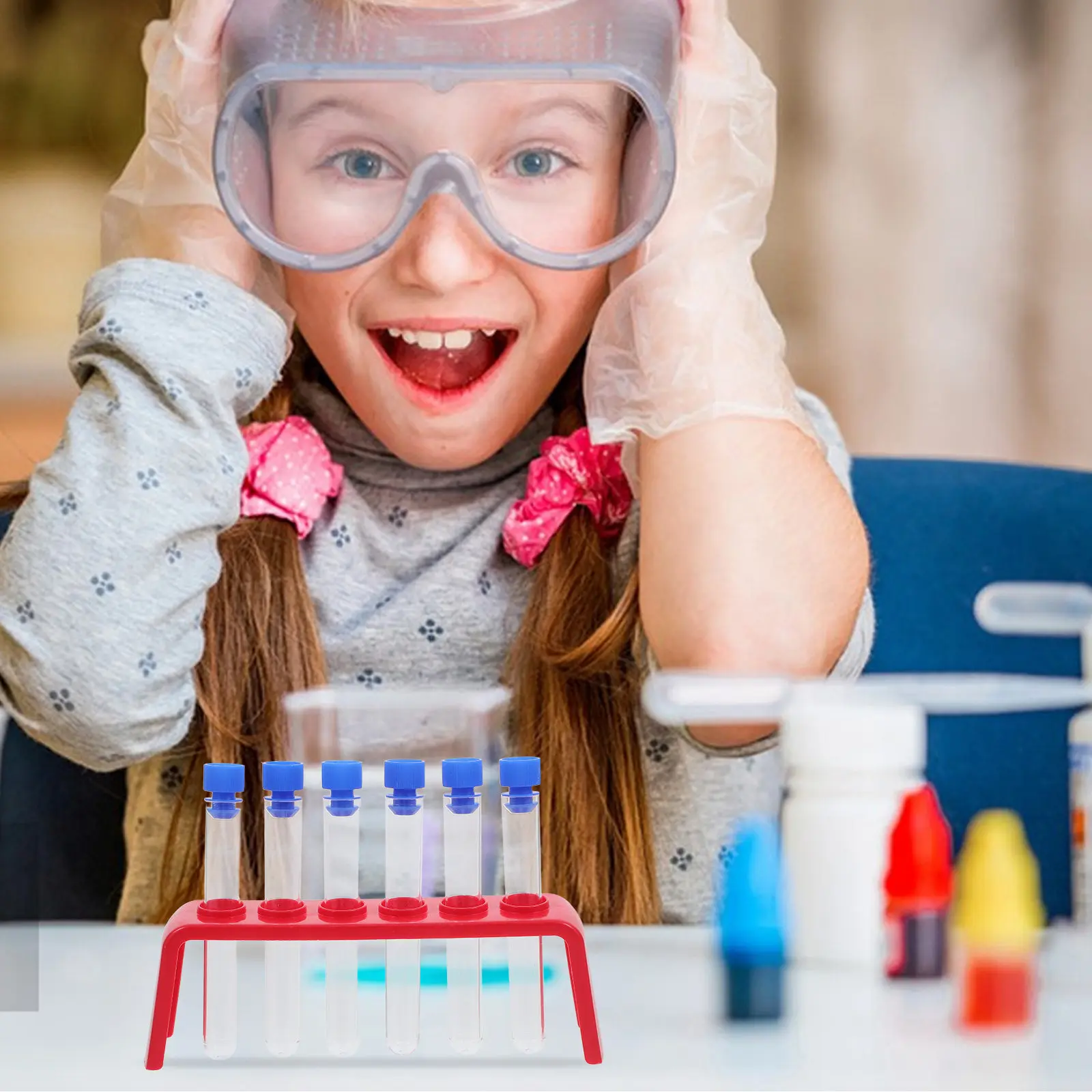 

6pcs Plastic Test Tube Holder Rack Science Experiment Set Clear Test Tubes Storage Stand For Kids Laboratory Learning Durable