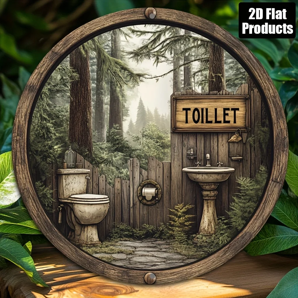 2D flach, 1 Stück, rundes dekoratives Metallschild aus Aluminium, Badezimmer-Thema, geeignet für Bar, Küche, Café, Zuhause, Zimmer, Wohnzimmer, O