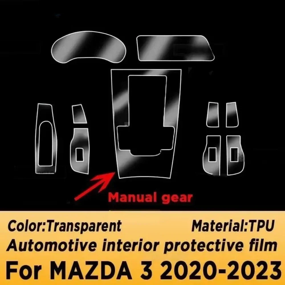 For Mazda 3 2019-2023 Car Interior Film Dashboard piano board Shift center console Anti-scratch transparent TPU PPF Film