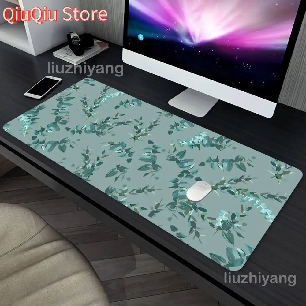 

Коврик для мыши с зелеными листьями, большой коврик для компьютерной офисной игровой настольный коврик XXL, резиновые нескользящие коврики для клавиатуры с прошитыми краями, длинные декоративные настольные коврики