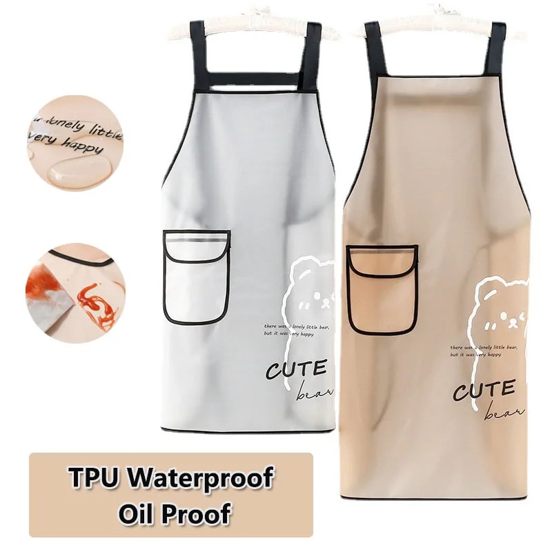 New Translucent Kitchen Fashion Apron Waterproof Men\'s And Women\'s Kitchen Aprons Home Chef Baking Clothes With Pockets