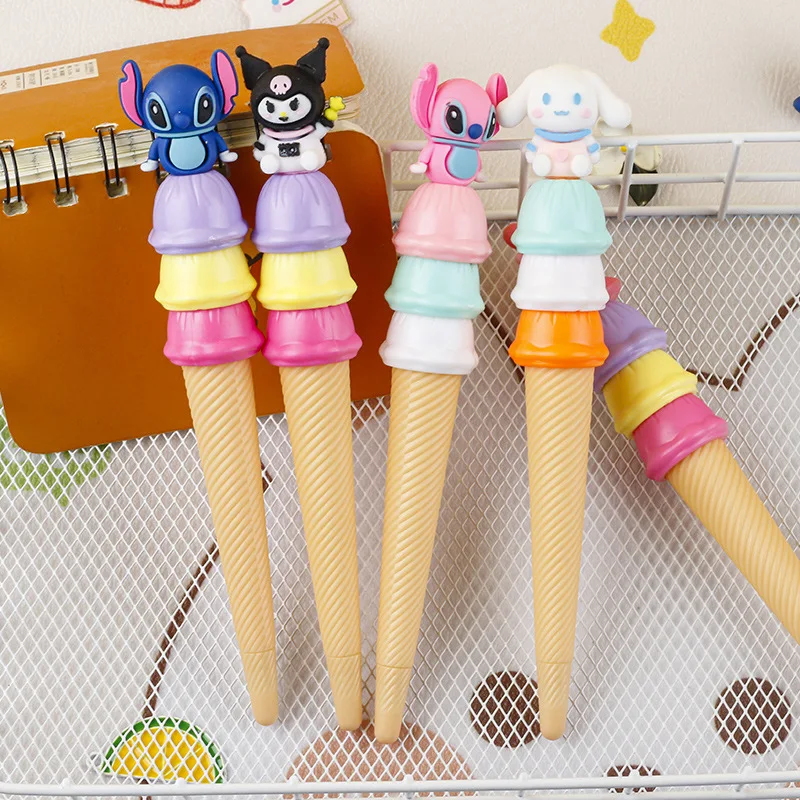 

Disney Stitch Doll Head Gel Pen Cute Cartoon Creative Ice Cream Cone Black Pens Office Signature Girls Stationery School Gifts