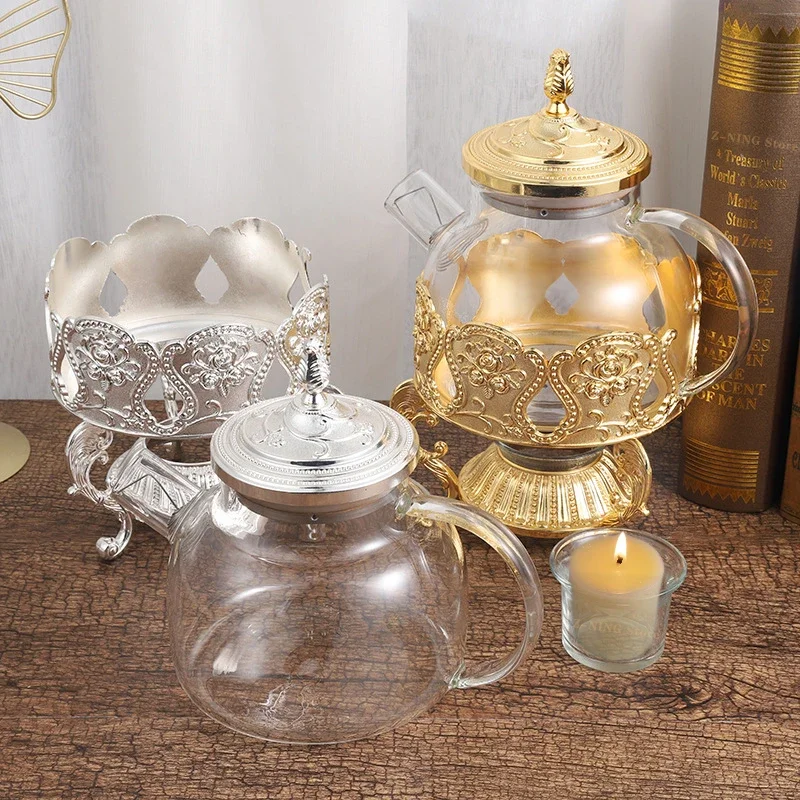 1L Glass Tea Set Teapot Set Can Heat Coffee Pot Kettle Water Jug Kitchen accessories filter kettle Exquisite metal engraving