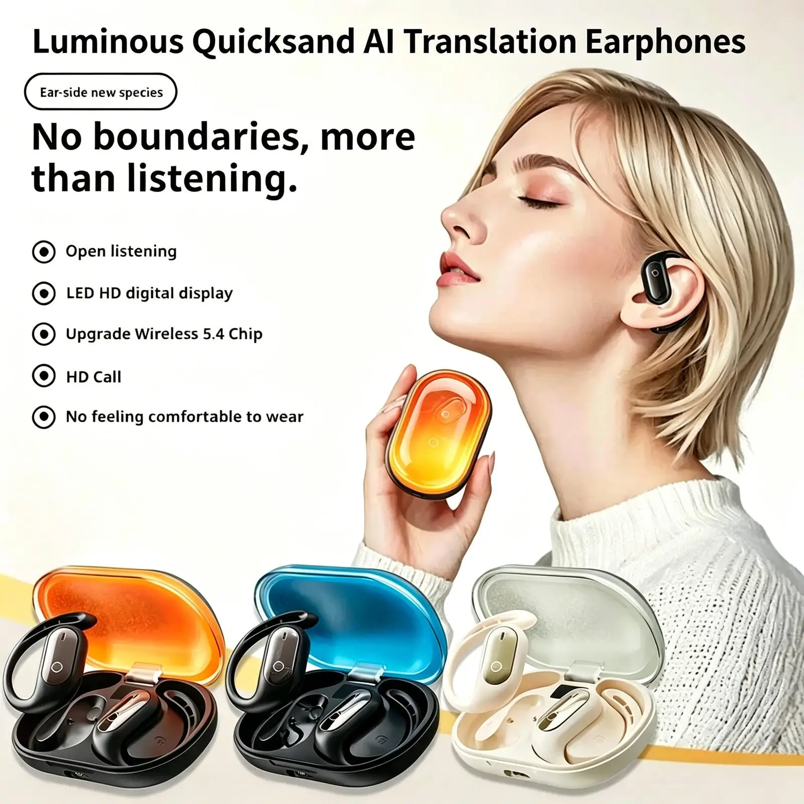 

Наушники XG23 PRO AI Translator Bluetooth с дизайном «Светящиеся пески», длительным временем автономной работы, HD-звонками, HiFi-стереозвуком для музыки и офиса