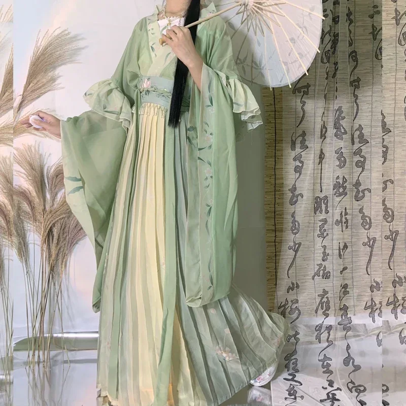 Ancient Chinese Style Chiffon Kimono Hanfu Dress Summer Tang Embroidery  Traditional Cosplay Skirt Suit Dresses Costume Clothes