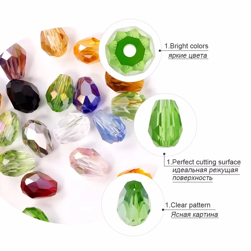 Faceted Teardrop Glass Beads 39 Colors Clear Waterdrop Crystal Beads Center Drilled Drop Spacer Beads for DIY Craft Jewelry view 2
