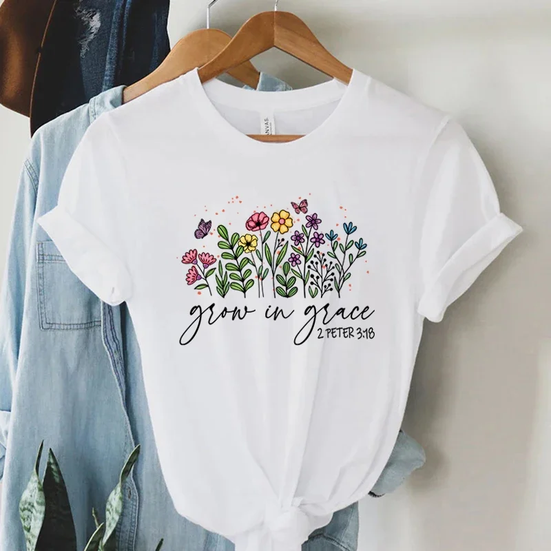 

Grow in Grace 2 Peter 3:18 Graphics T Shirt Women Christian Religious Faith T-shirt Summer Vintage Boho Shirt Women Faith Tshirt