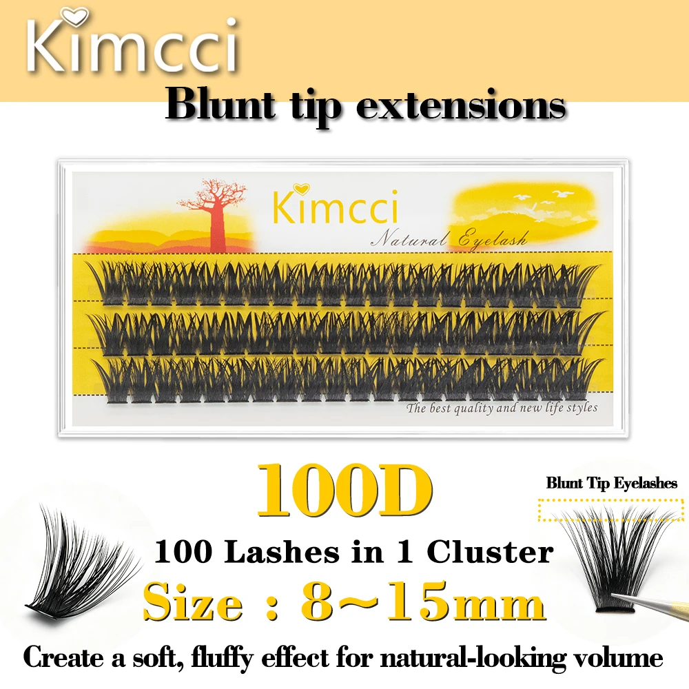 Kimcci 100D 3D Blunt Tip AEyelashes Fluffy & Natural Voluminous Lashes Soft Everyday False Eyelashes for Daily Glam Makeup Tools