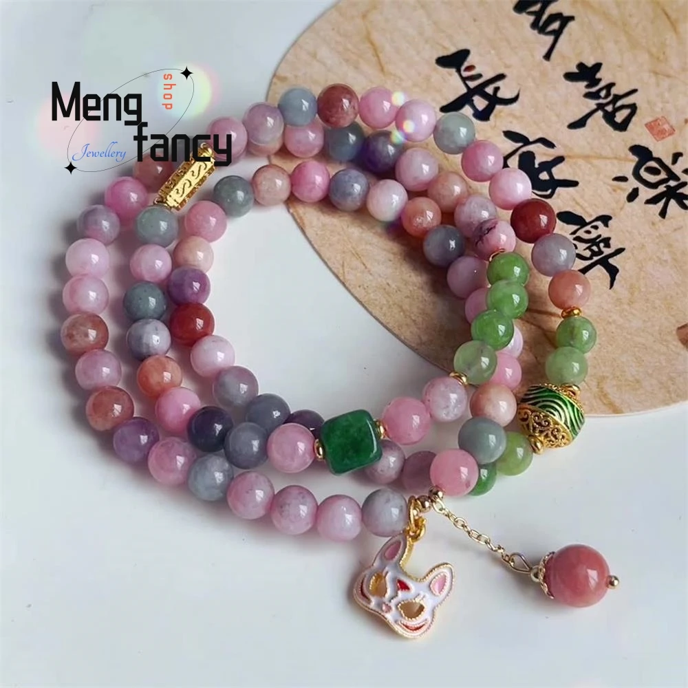 

Natural Ancient Three-ring Color Jade Stone Bracelet Female Masquerade Fox Pendant Chinese Style Exquisite Fashion Fine Jewelry