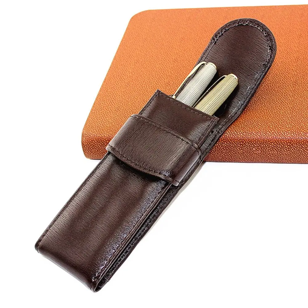 الأسطوانة القلم مقلمة قلم حبر الغطاء الواقي أسود/القهوة/البني عالية الجودة القلم حقيبة حامل الأكياس جلد مقاوم للماء #3