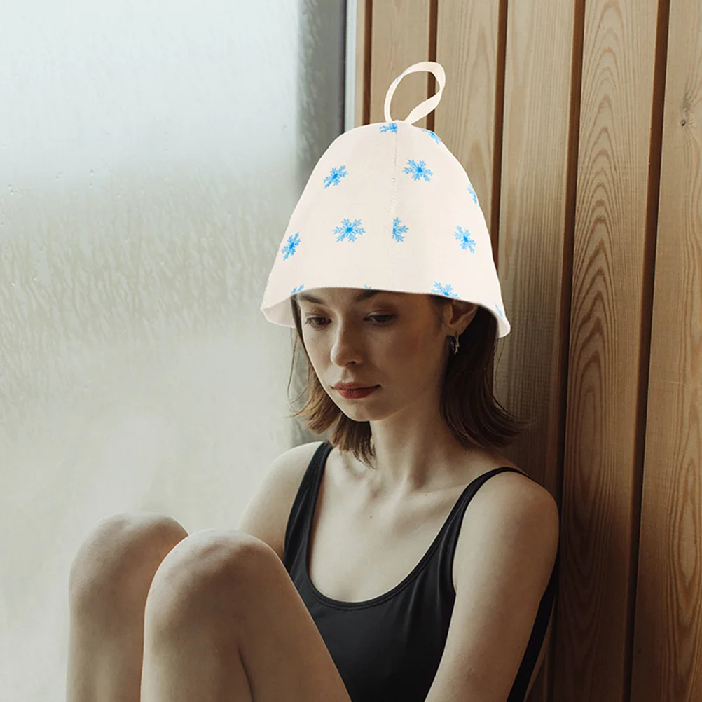 

2Pcs Sauna Hat Felt Shower Cap for Men Women Spa Bathing Supplies Comfortable Lightweight Portable Snowflake Design