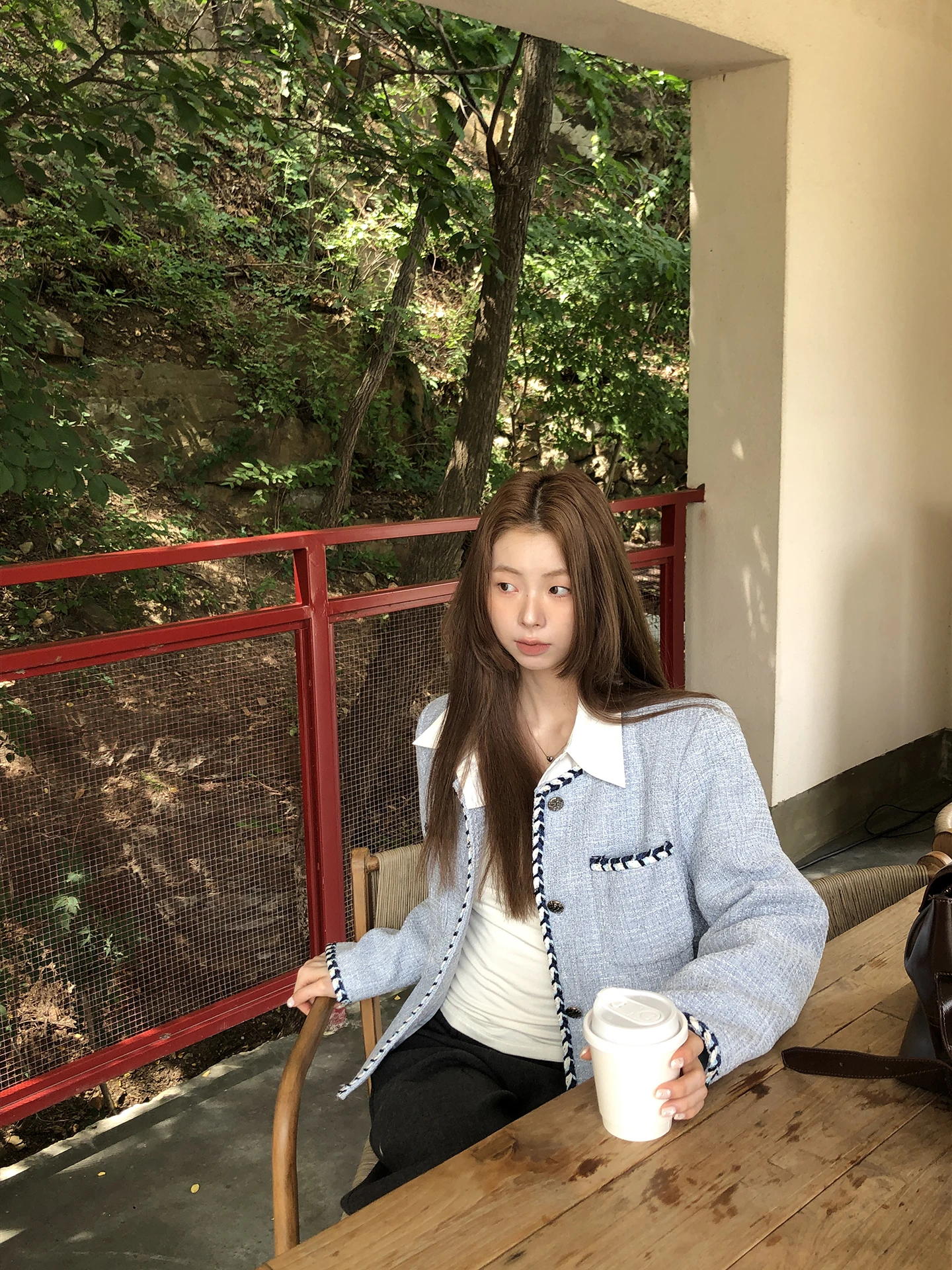 

G Sle Small Fraance Sle Jaet Women's Spring 2026 New ular Fake Two-Piece Top Quali Polyester Fiber Long Sve...