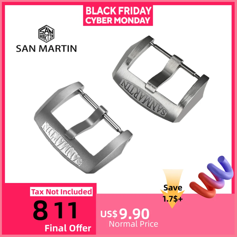 

San Martin пряжка 18 мм 20 мм 22 мм мужской ремешок для часов матовый пескоструйный ремешок из нержавеющей стали 316L универсальные аксессуары для часов