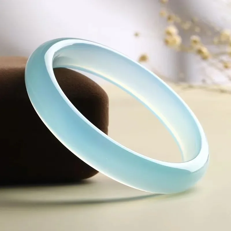 

Natural Brazilian Ice Sea Blue Treasure Jade Chalcedony Bracelet for Women Sky Glacier Blue Sky Clear Freeze Fine Elegant Bangle