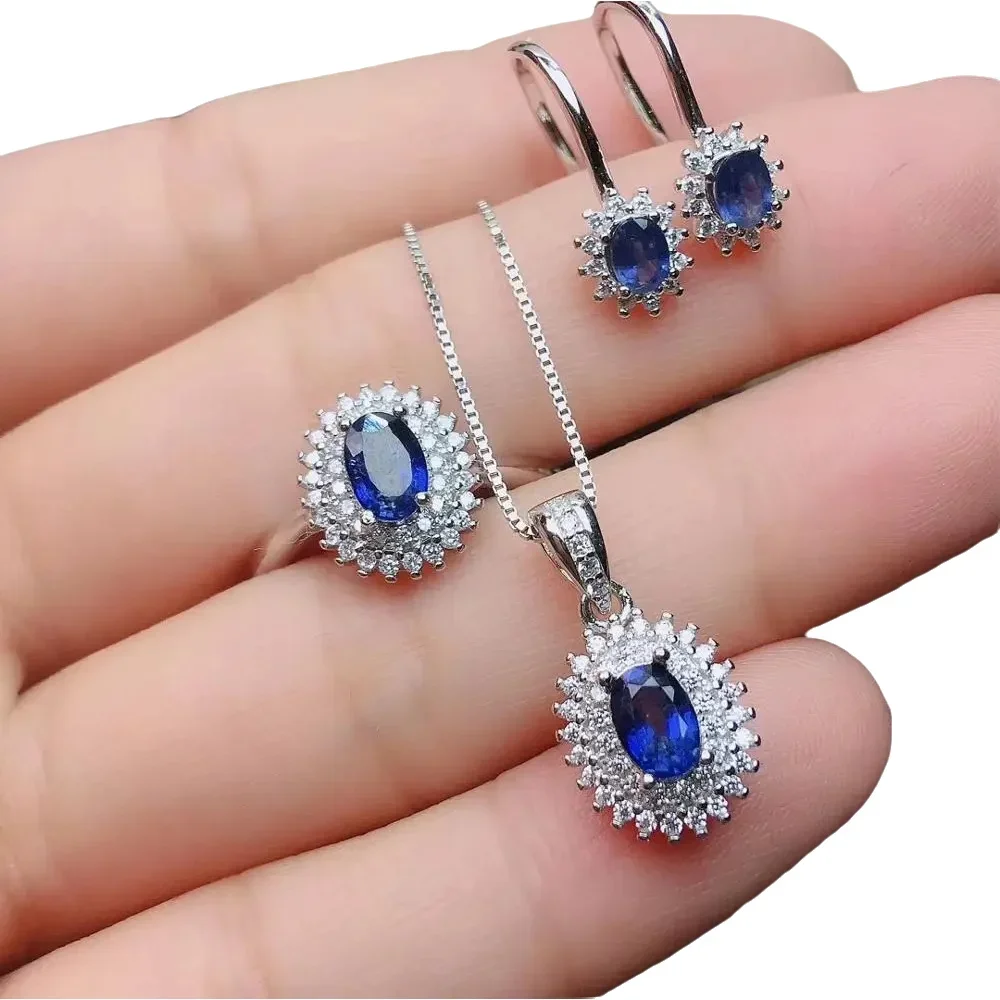 

KJJEAXCMY-925 Sterling Silver Inlaid Natural Sapphire Necklace Ring Earring, Noble Female Suit Support Exquisite, Fine Jewelry