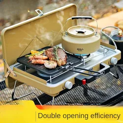 Cassette Stove 3500W Outdoor Portable Gas Cooker Camping Twin GrillsInfinitely Adjustable Cookware gas cooker free shipping