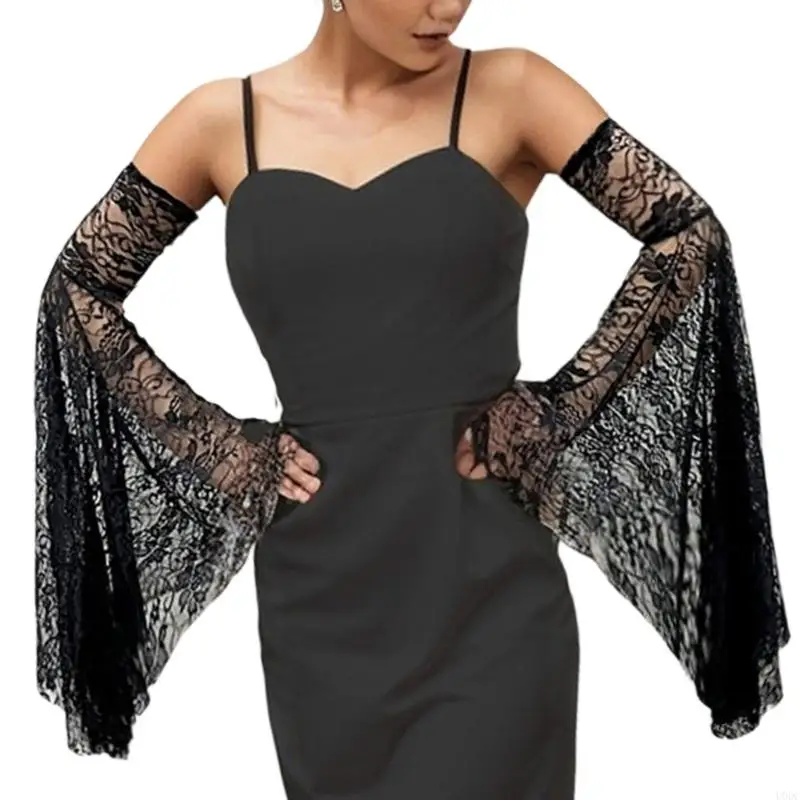 Eleganti coperture per braccio maniche a pizzo svasato lungo per donne abiti da sposa e feste serali che raccolgono donne