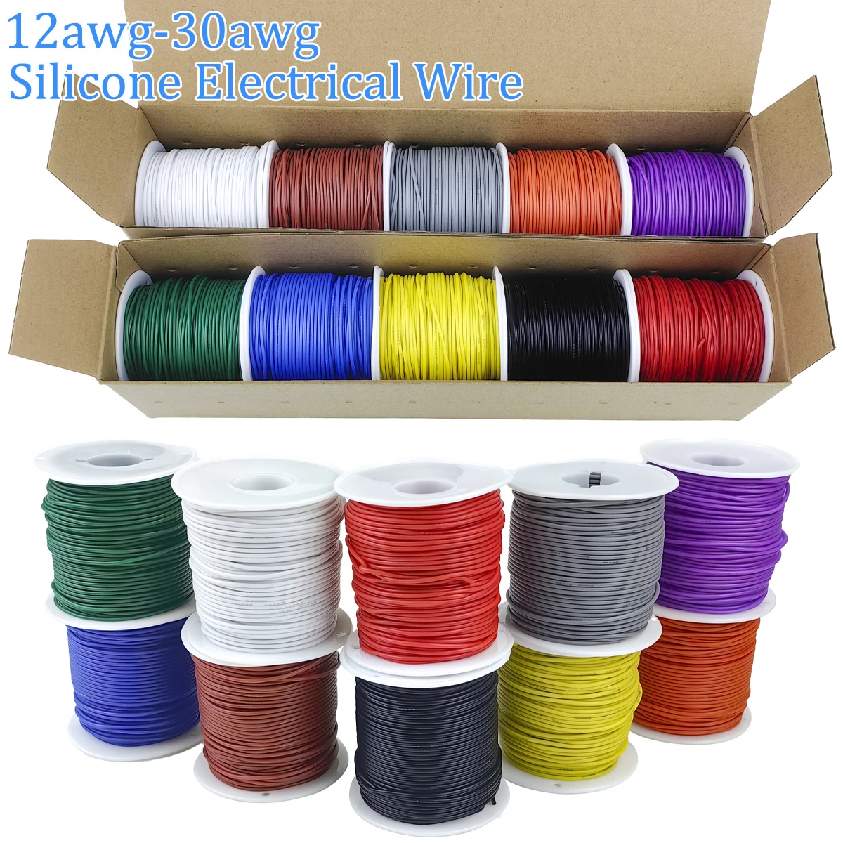 

Гибкий силиконовый электрический провод калибра 16-18-20-22-24-26-28-30, 300 В, многоцветный, 22 AWG, комплект многожильных проводов из луженой меди