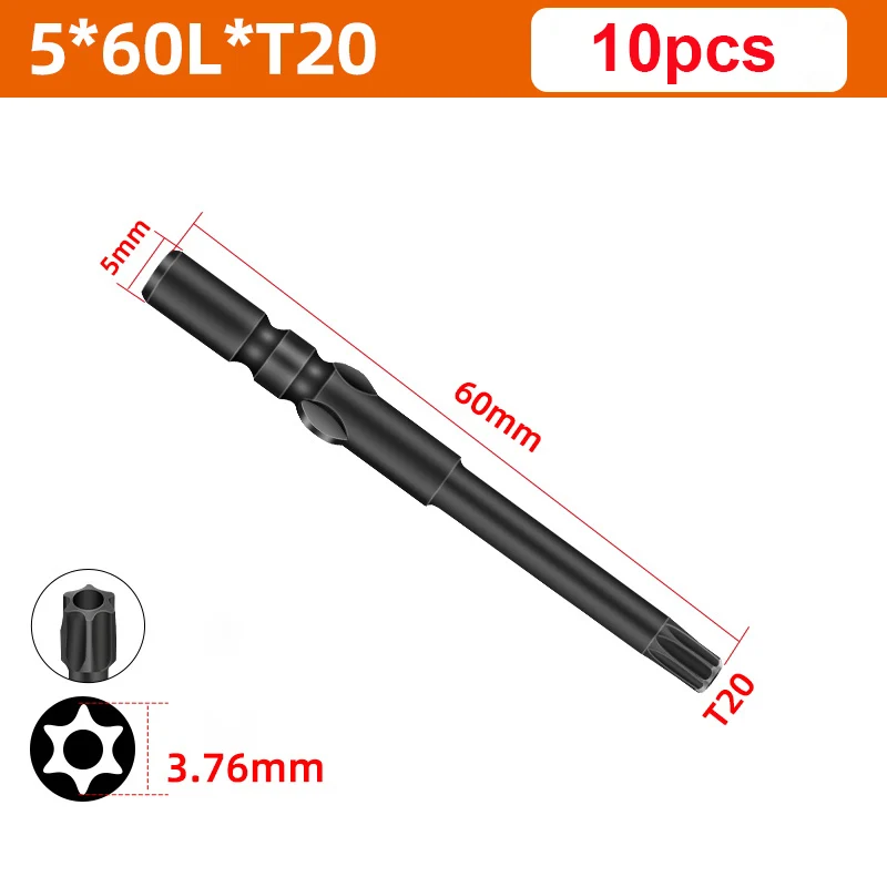 Imagem -06 - Longo Preto Endurecido Magnético Haste Redonda Torx Chave de Fenda com Furo t5 t6 t8 t9 T10 T15 T20 T25 T30 801 mm 60 mm 10 Pcs por Lote