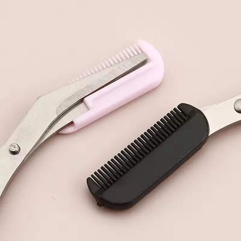 Safe Eyebrow Scissors with Comb Stainless Steel Eyelashes Trimmer Portable Makeup Beauty Shaver gallery 4