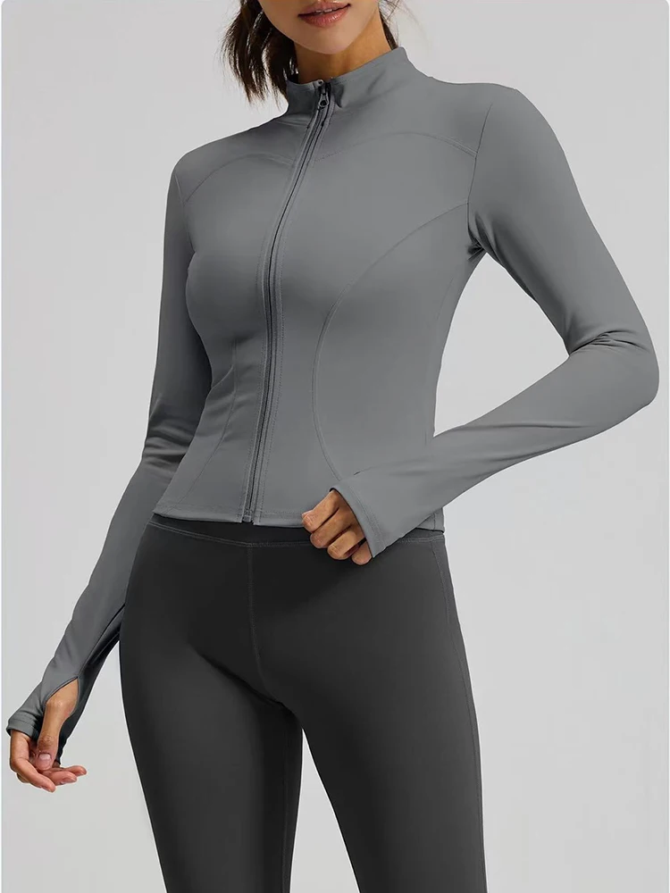 Women Slim Quick Drying Sport Coat Solid Tight Long Sleeve Yoga Jacket Female Running Fitness Zipper Sun Protection Shirt New