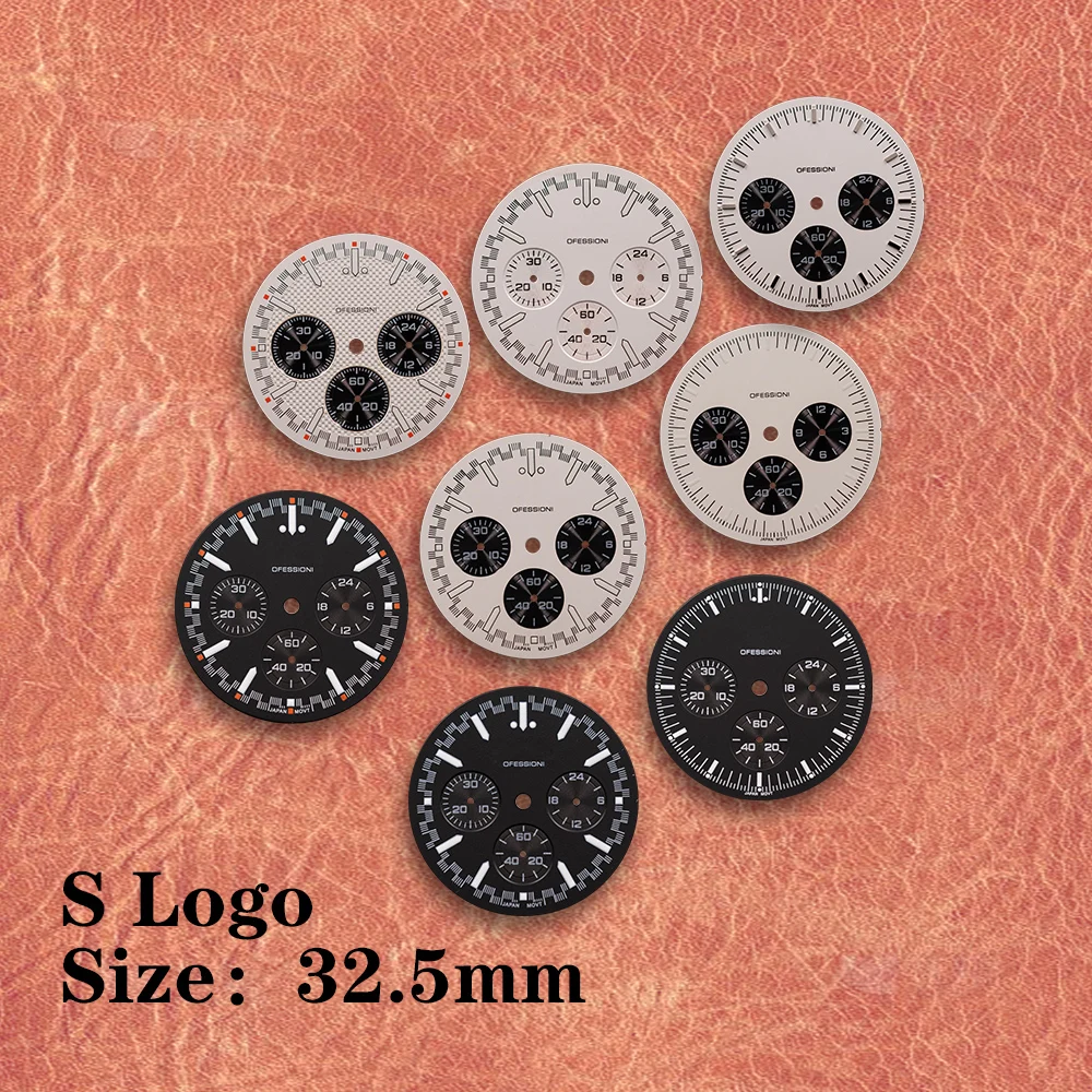 32.5mm S Logo black VK63 Dial Panda dial Suitable for VK63 Movement No Luminous Watch Modification Accessories