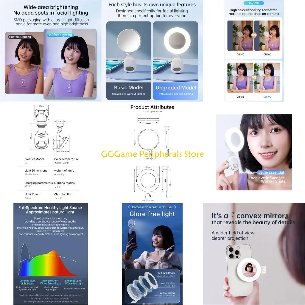 

U55B Clip on Rings Light,Rechargeable LED Selfie Rings Light for Phone, Laptop, Tablet (3 Models, 9 Level Brightness)