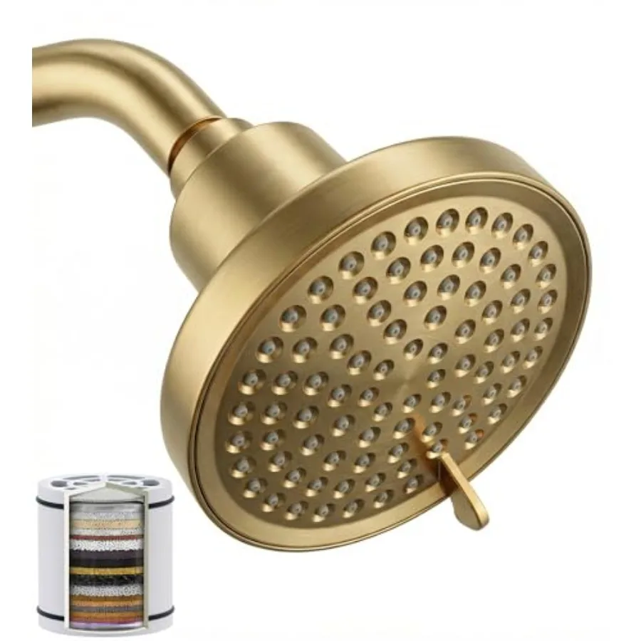 

Fixed Shower Head with 25 Stage Anti-Chlorine Hard Water Filtered Showerhead 7 Spray High Pressure Brushed Gold