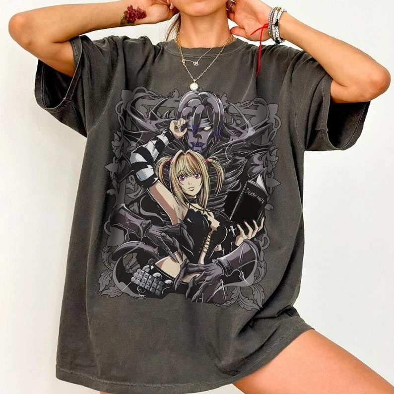 Sommer-Sonderangebot Japanisches Anime Death Note Shirt Unisex Vintage Top Hip-Hop Streetwear Übergroßes T-Shirt Locker Bequem und Vielseitig – Detail 2