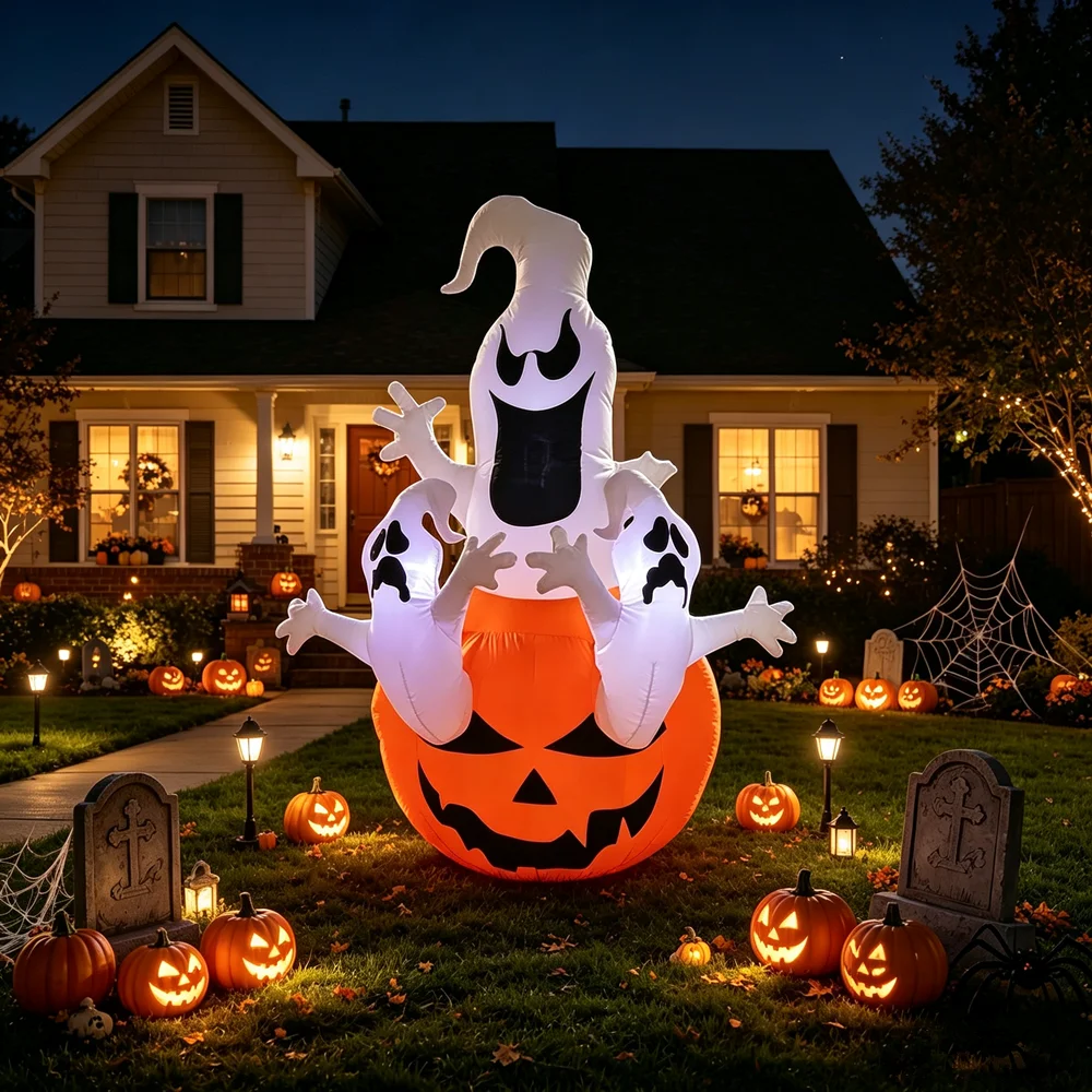 New Large Halloween Blow Up Inflatables Inflatable Dead Tree Ghost Pumpkin for Halloween Yard Outdoor Decorations