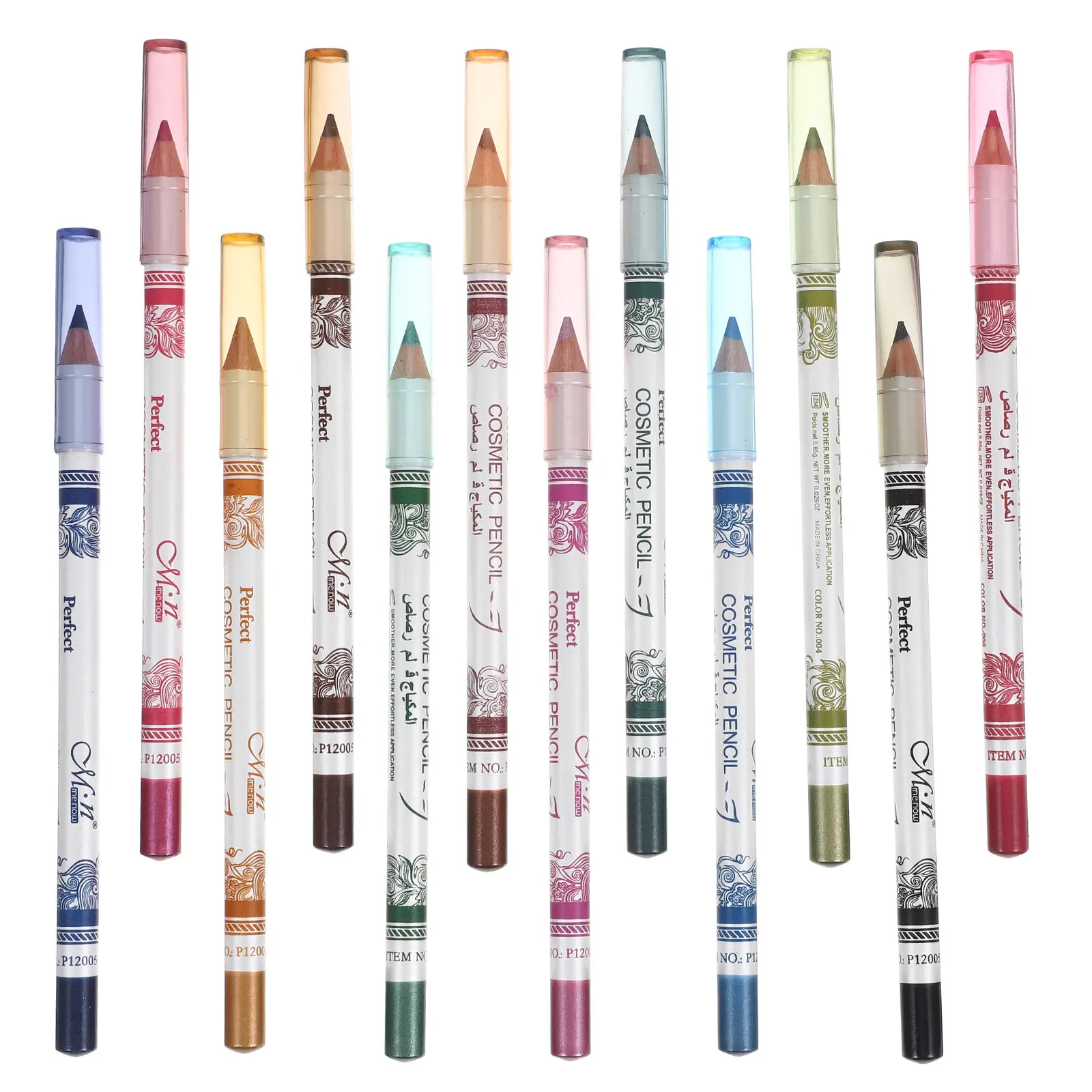 12-teiliges 12-Farben Eyeliner-Stift-Set Wasserfest Ölfest Schnelltrocknend Leichtgewichtig Rutschfester Griff Tragbares Make-up Farbiger Eyeliner