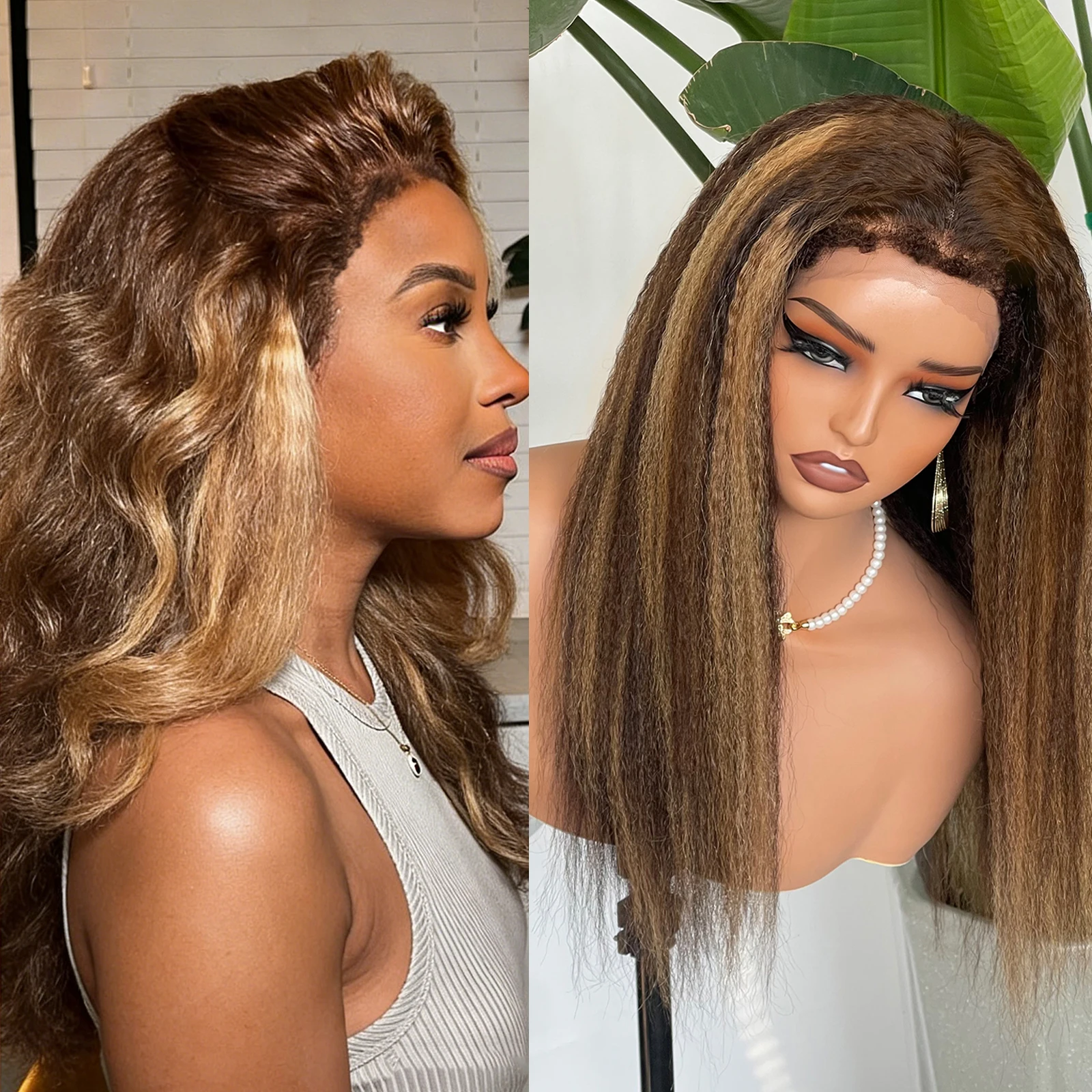 

Парик из натуральных волос Highlight Ombre Honey Blonde Kinky Straight с краями 4C, 13x4, прямой парик Yaki Straight Lace Front из человеческих волос, плотность 250%