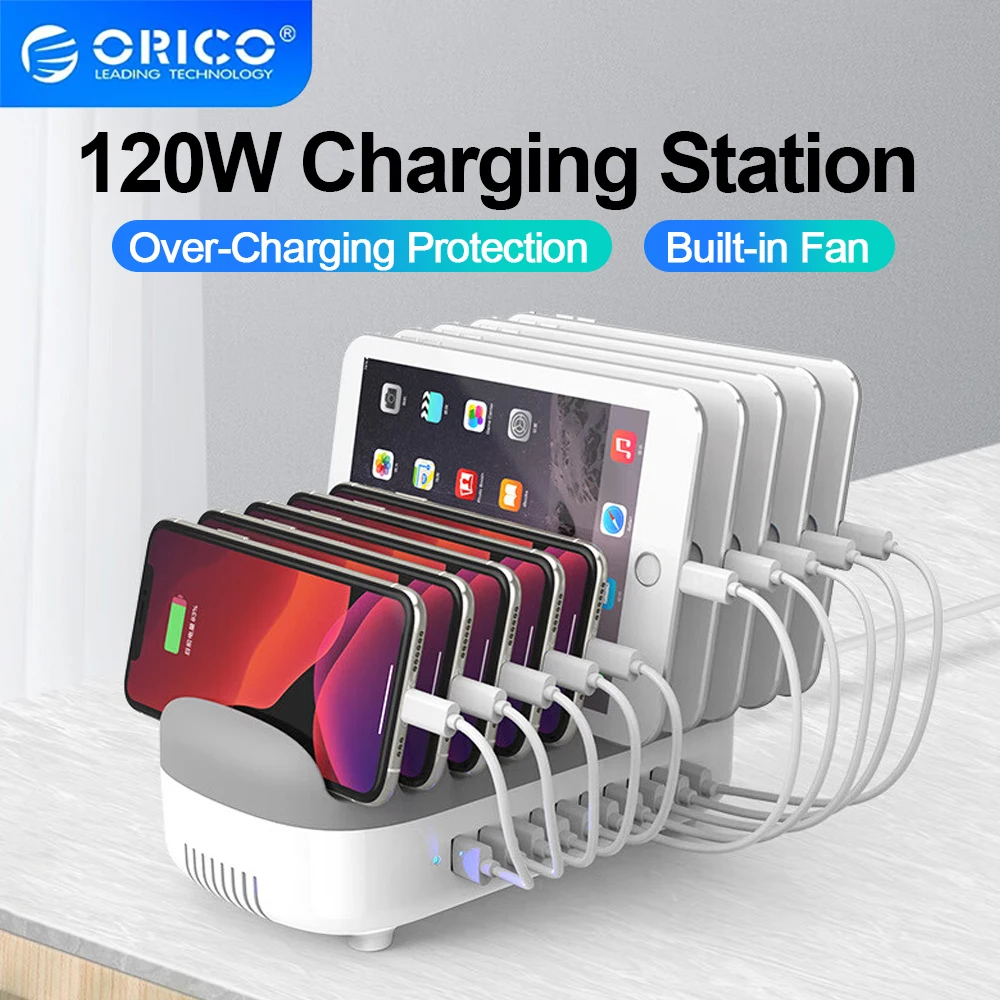 ORICO USB Fast Charger Multi Port PD120W 5V 2.4A Multi USB Charging Station Home Office Charger for MacBook IPhone XIAOMI Phones