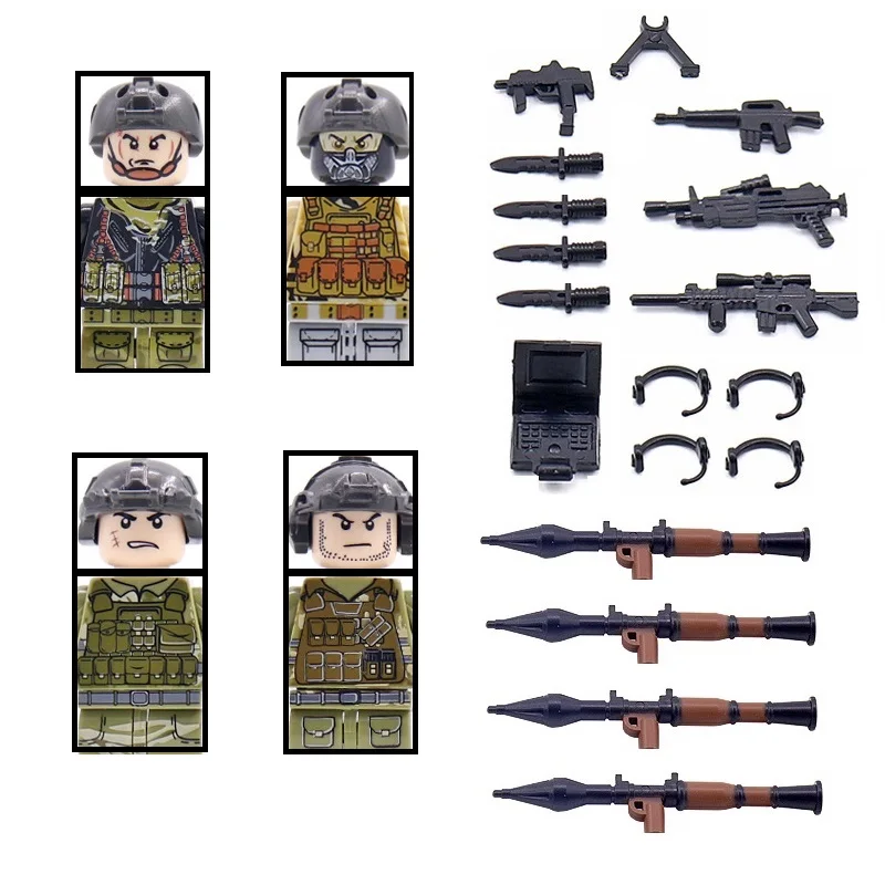 Modern Mercenaries Special Forces Soldier MOC SWAT Military Weapons Figures Block Brick Mini Model Building Kits Education Toys