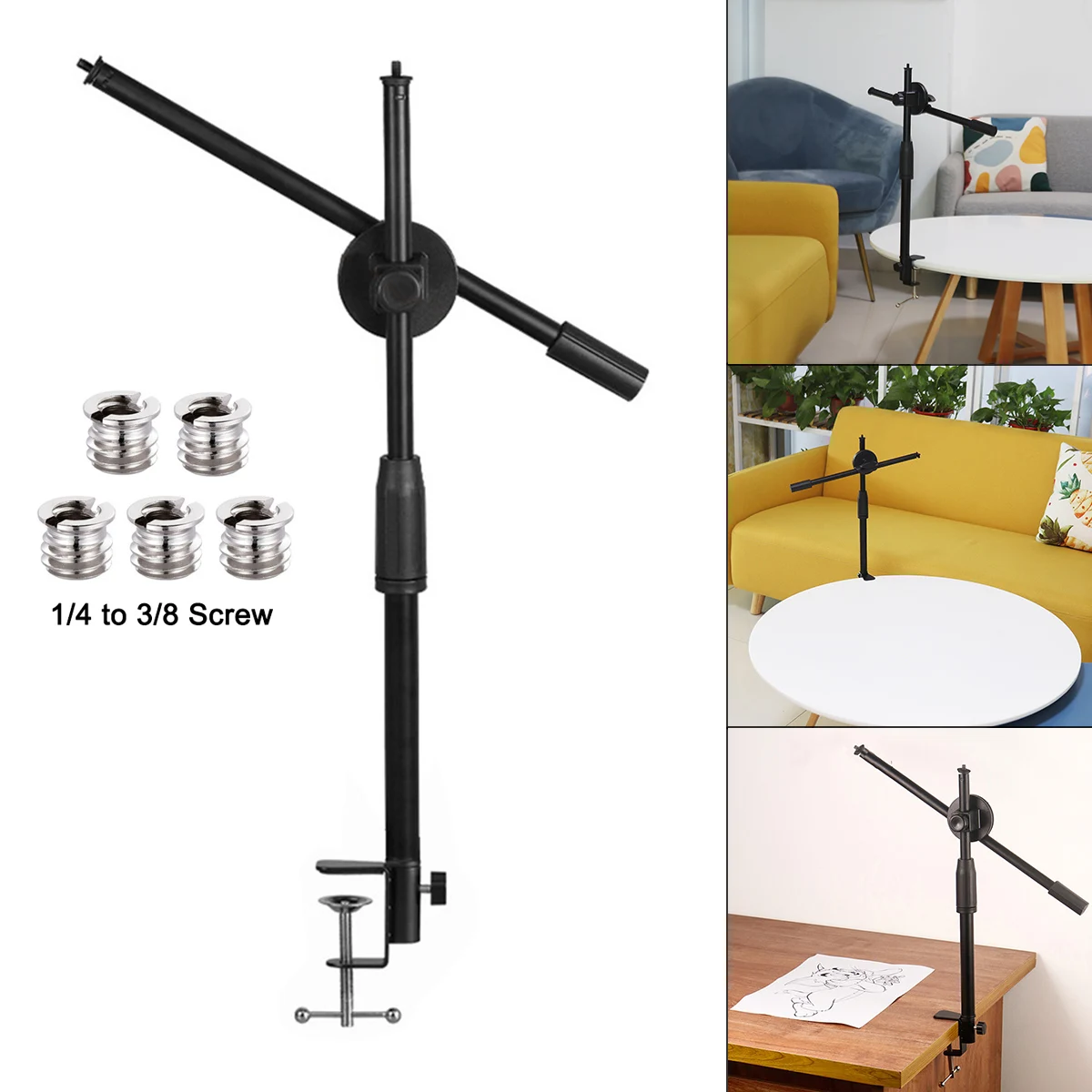 

Microphone Stand Stand Desk Microphone Bracket Phone Tripod Boom Arm Adjustable 1/4 to 3/8 Inch Screw Live Equipment