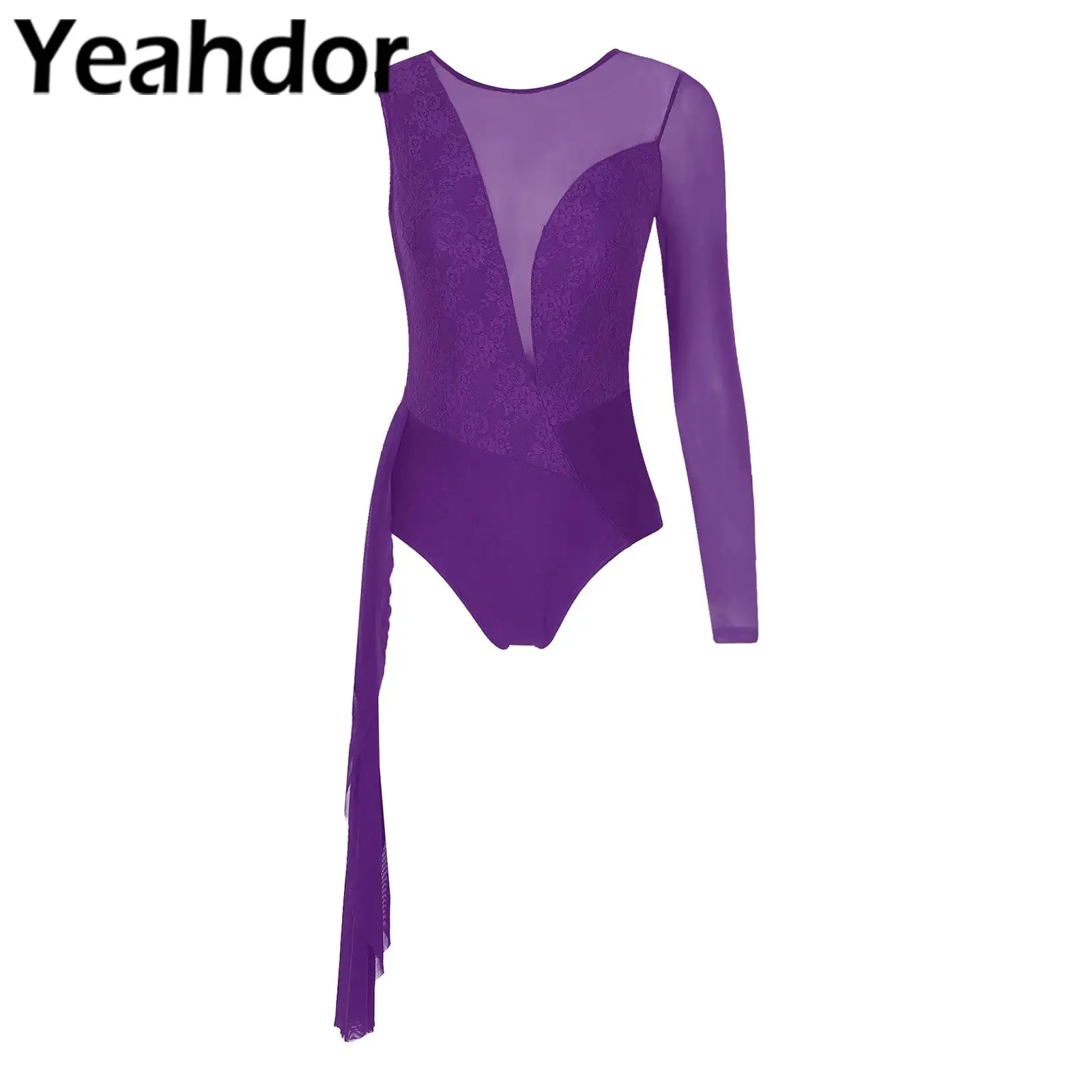 Collant de dança lírica feminino ballet dança bodysuit malha pura manga longa unitards para competição de desempenho de patinação artística