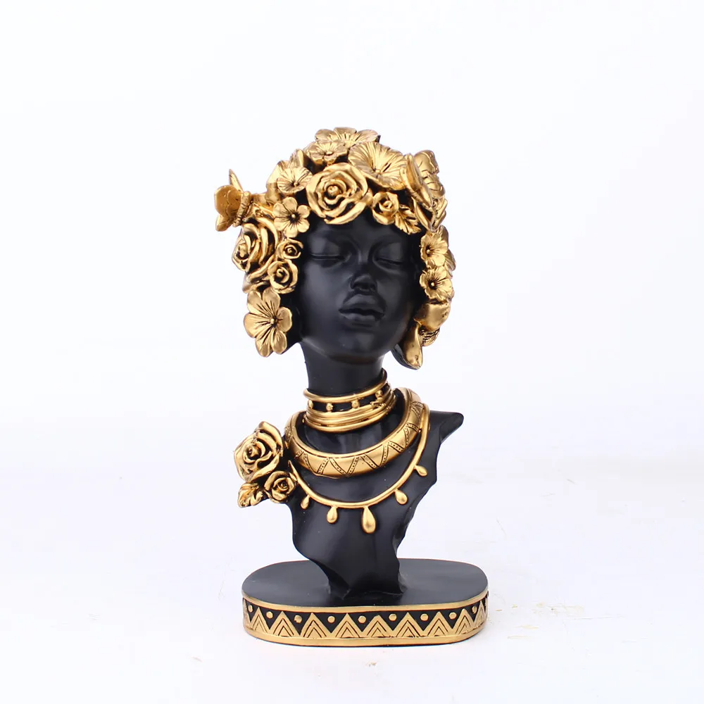 African Art Sculpture Creative Black African Statue Resin Crafts Table Top Decoration Modern Home Decor