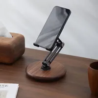 Rotating iPad Stand - Elegant Desktop Wooden Tablet Holder Black Walnut Foldable Mobile Phone Stand