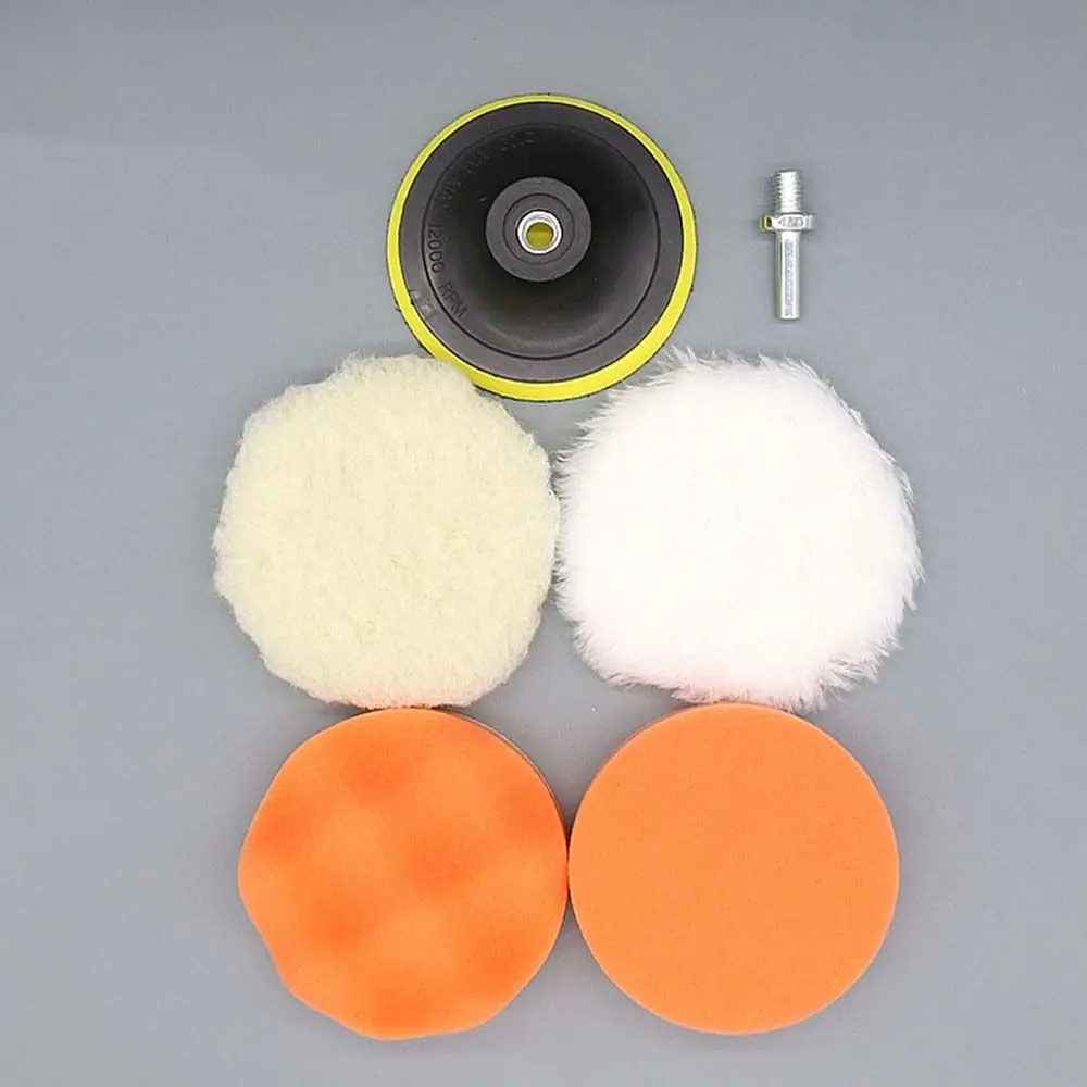 6pcs Polishing Pad Electric Drill Connecting Rod Car Polisher Car Polishing Disc Wool Wheel Wax Collecting Tray Waxing Sponge