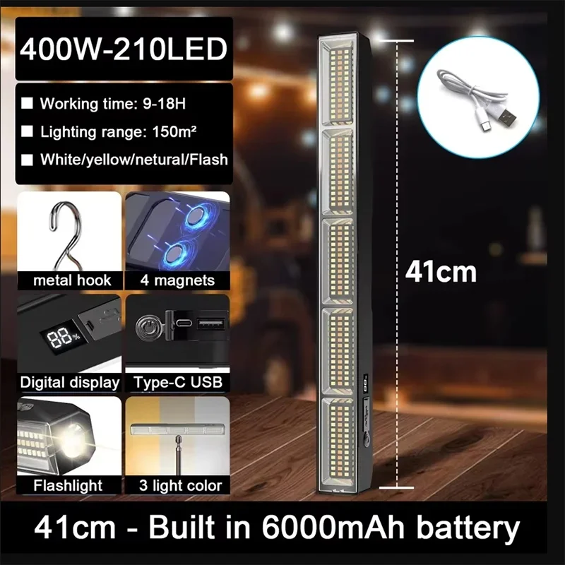 41cm Magnetic LED Work Light Bar High Power USB Rechargeable 3 Modes IP66 Waterproof Emergency Lamp Power Bank Function JJ3395