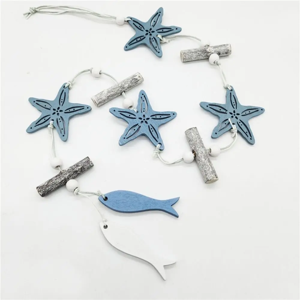 Decor Easy Use Ocean Series Eco-Friendly Solid Wood Carving Scallop Pendant Hanging Crafts Wooden Ornament Blue Ocean Pendant