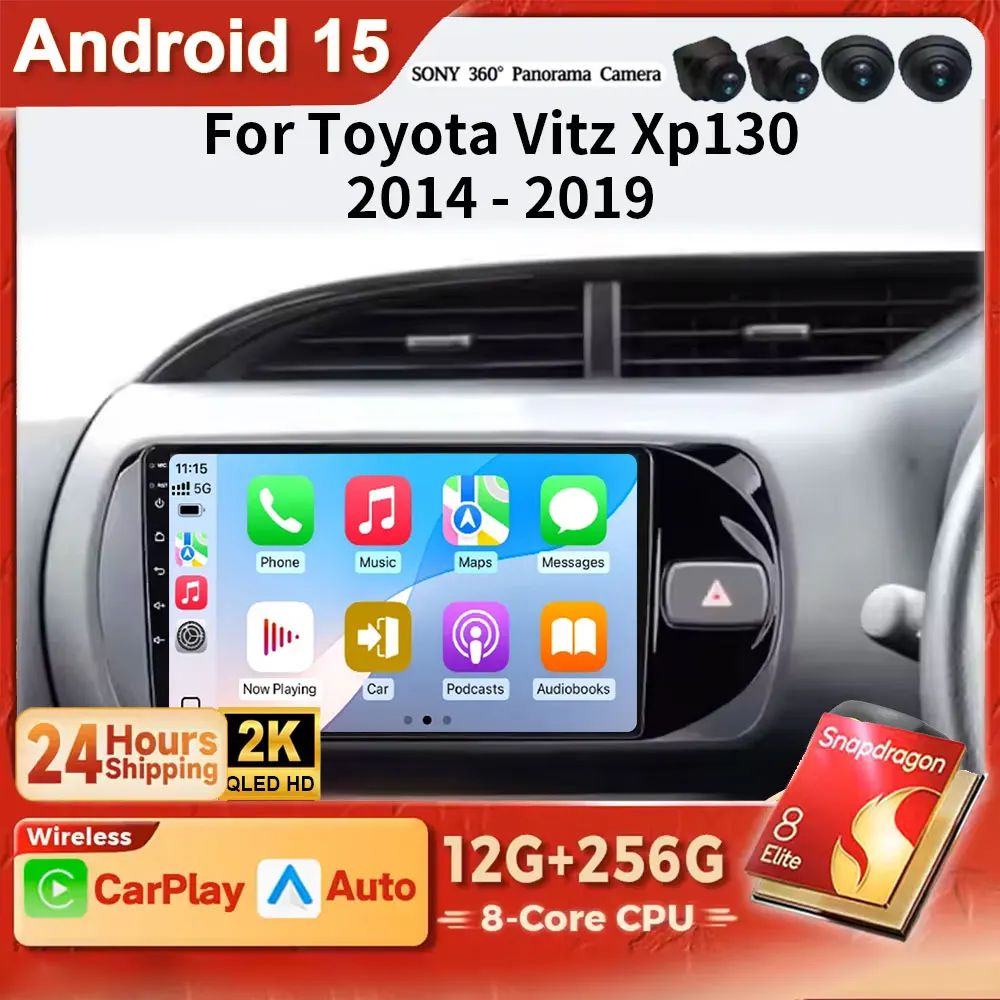 

Android 15 2K QLED Wireless CarPlay Auto Car Radio For Toyota Vitz 3 XP130 2014 2015 2016 2017 2018 2019 GPS Multimedia 4G BT