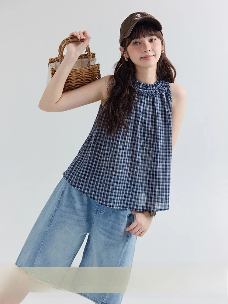 

Original North Island AMUU Lightweight Floral Collar Doll Shirt Women's Summer New Style Breathable Cotton Blend Sleeveless C...