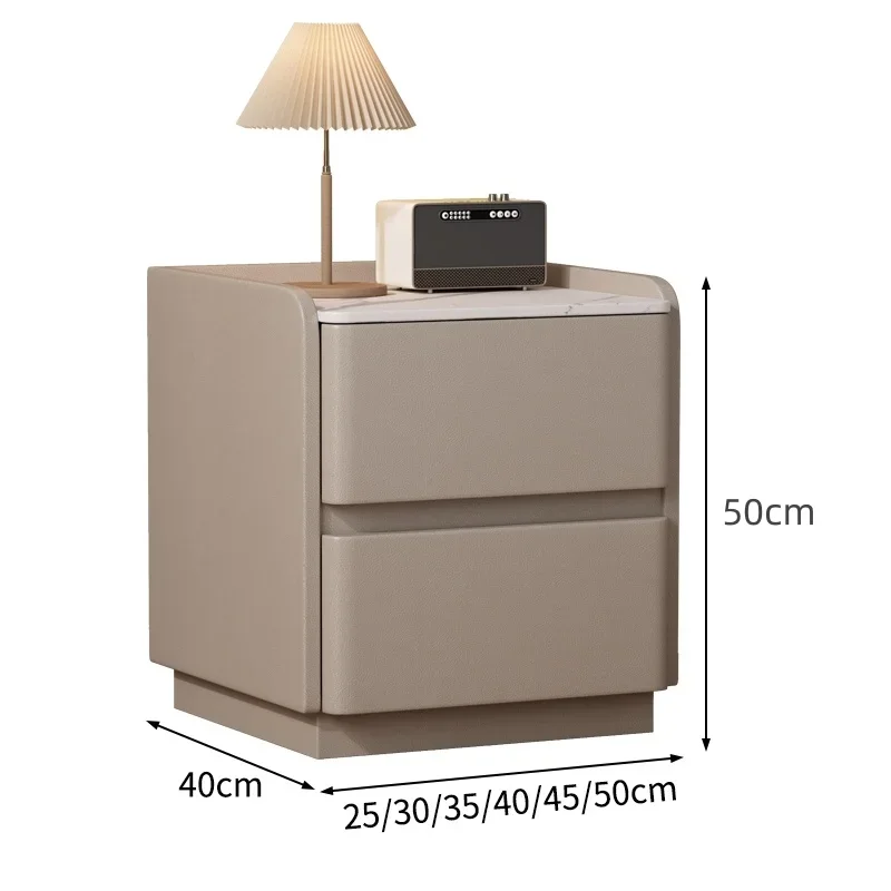 Installation-free all-solid wood cream wind leather bedside table with pulley Light luxury simple modern small apartment mini si