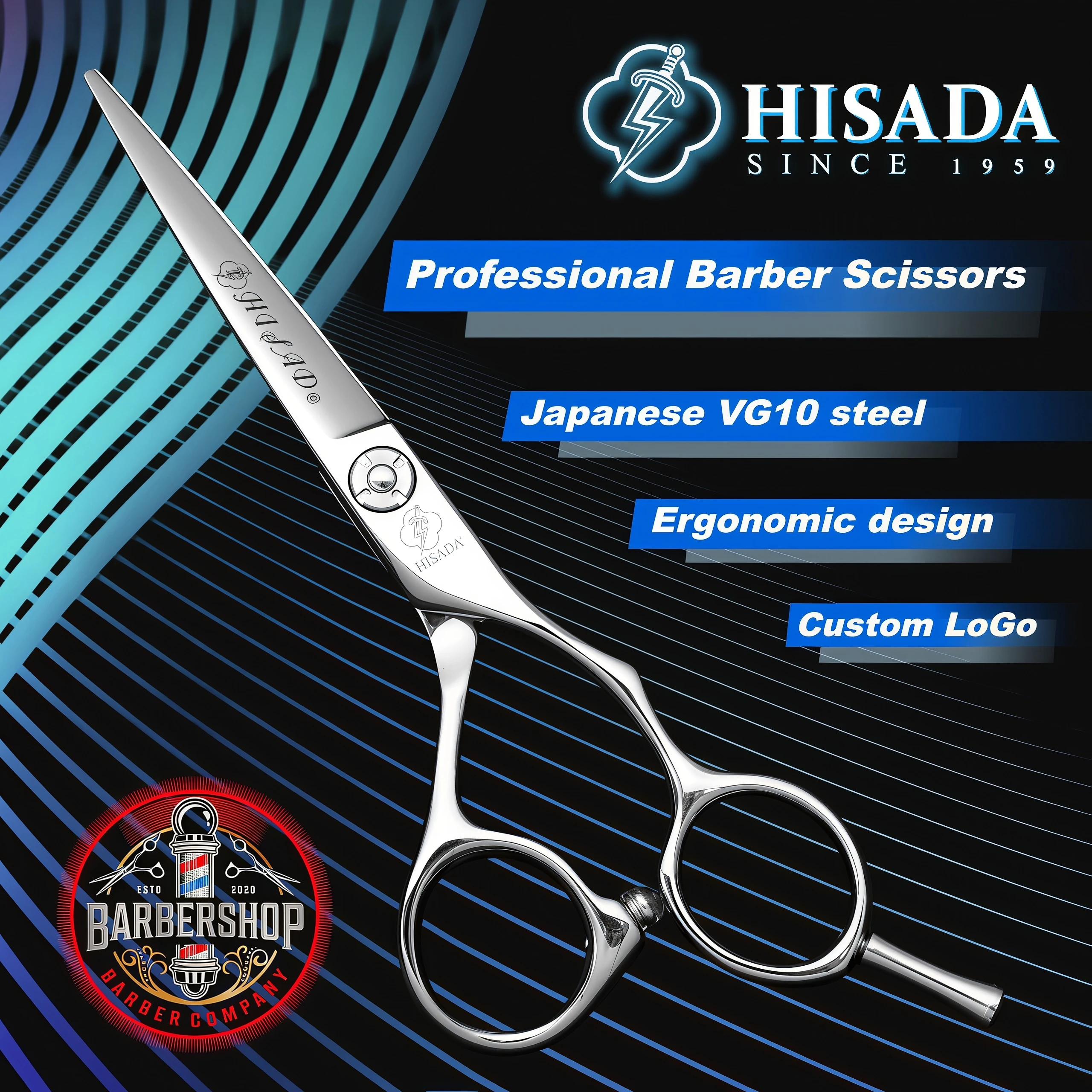 HISADA Barber Scissors 5.5-Inch Professional Hairdressing Scissors Japanese Handmade VG10 Material Barbershop Hair Scissors