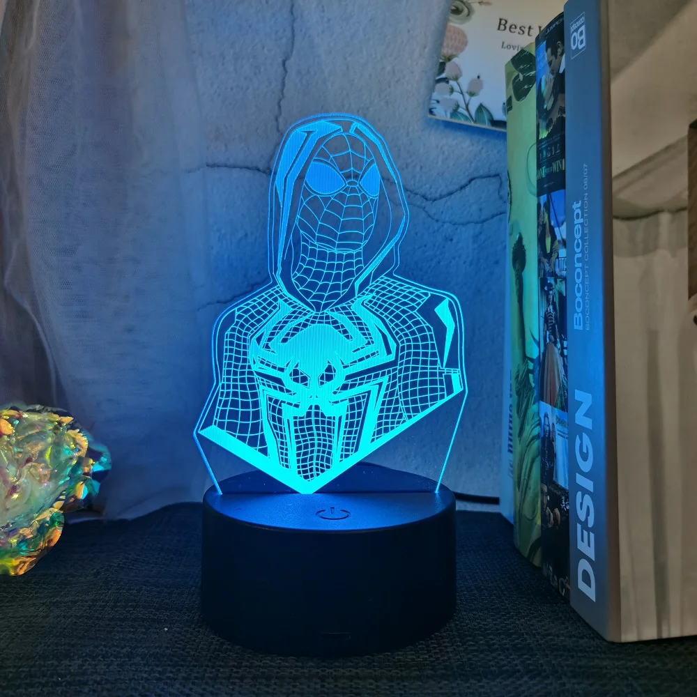 Children's Night Light -3D Superhero Visual Night Light 7/16 Colors Variable Tone Adjustable Desk Lamp Boys' Toy Night Light