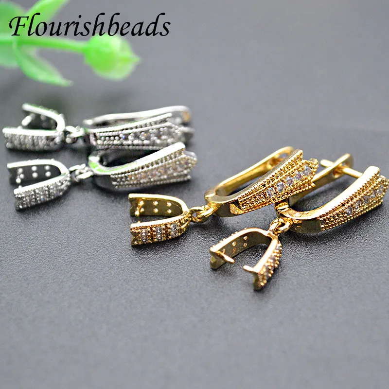 30pc Metal Brass Lever-back Earring Hook Clasps with Dangle Pendant Clip Gold Rhodium Silver Color CZ Paved Jewerly Findings